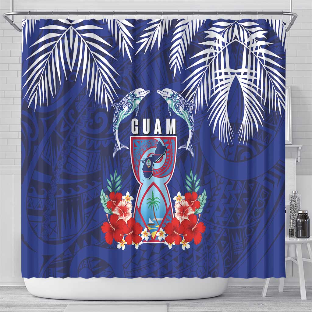 Guam Liberation Day Shower Curtain The Tribal Latte Stone and Dolphins with Hibiscus Chamorro Culture LT03 - Polynesian Pride
