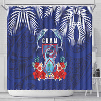 Guam Liberation Day Shower Curtain The Tribal Latte Stone and Dolphins with Hibiscus Chamorro Culture LT03 - Polynesian Pride