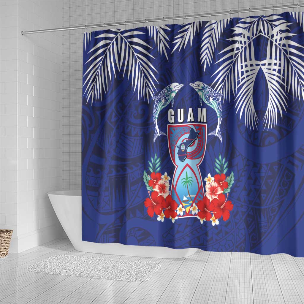 Guam Liberation Day Shower Curtain The Tribal Latte Stone and Dolphins with Hibiscus Chamorro Culture LT03 - Polynesian Pride