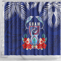 Guam Liberation Day Shower Curtain The Tribal Latte Stone and Dolphins with Hibiscus Chamorro Culture LT03 - Polynesian Pride