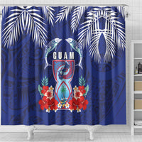 Guam Liberation Day Shower Curtain The Tribal Latte Stone and Dolphins with Hibiscus Chamorro Culture LT03 - Polynesian Pride