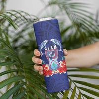 Guam Liberation Day Skinny Tumbler The Tribal Latte Stone and Dolphins with Hibiscus Chamorro Culture LT03 - Polynesian Pride