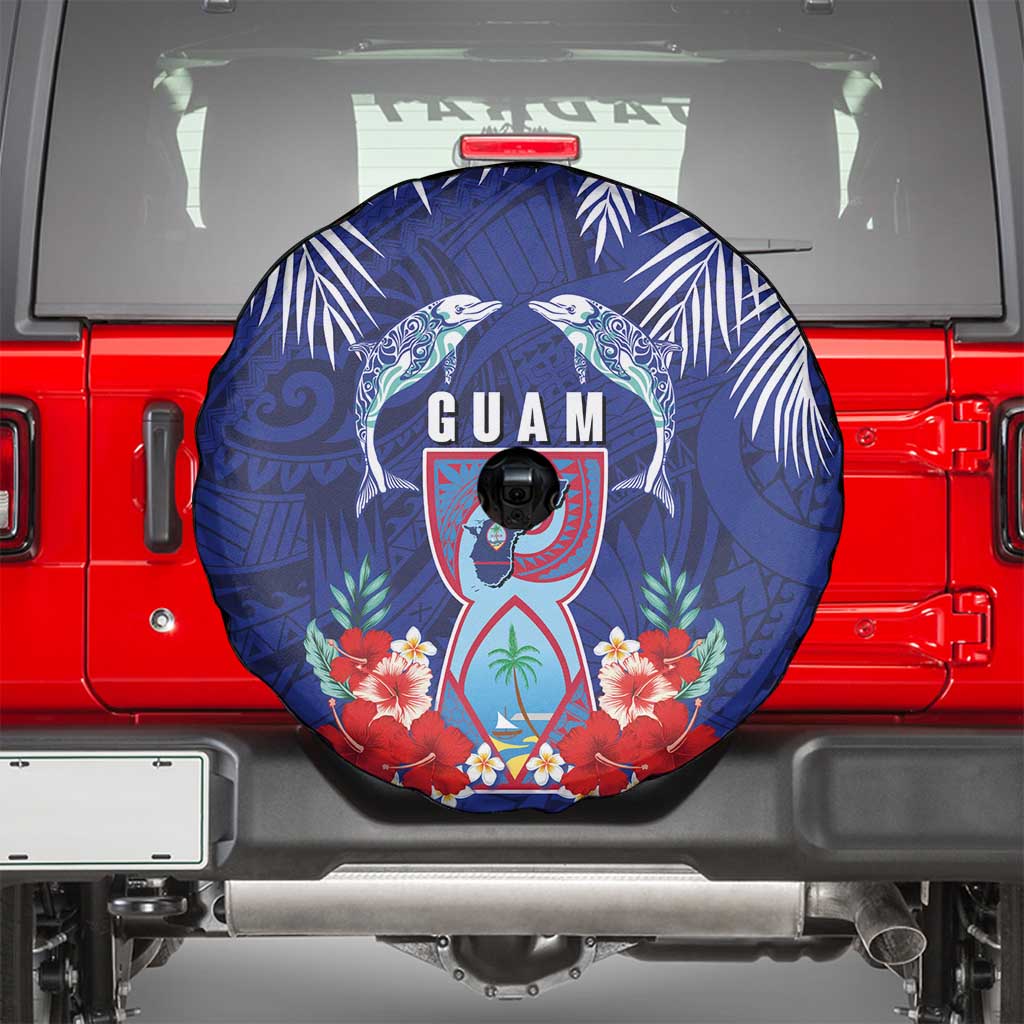 Guam Liberation Day Spare Tire Cover The Tribal Latte Stone and Dolphins with Hibiscus Chamorro Culture LT03 - Polynesian Pride
