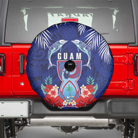 Guam Liberation Day Spare Tire Cover The Tribal Latte Stone and Dolphins with Hibiscus Chamorro Culture LT03 - Polynesian Pride