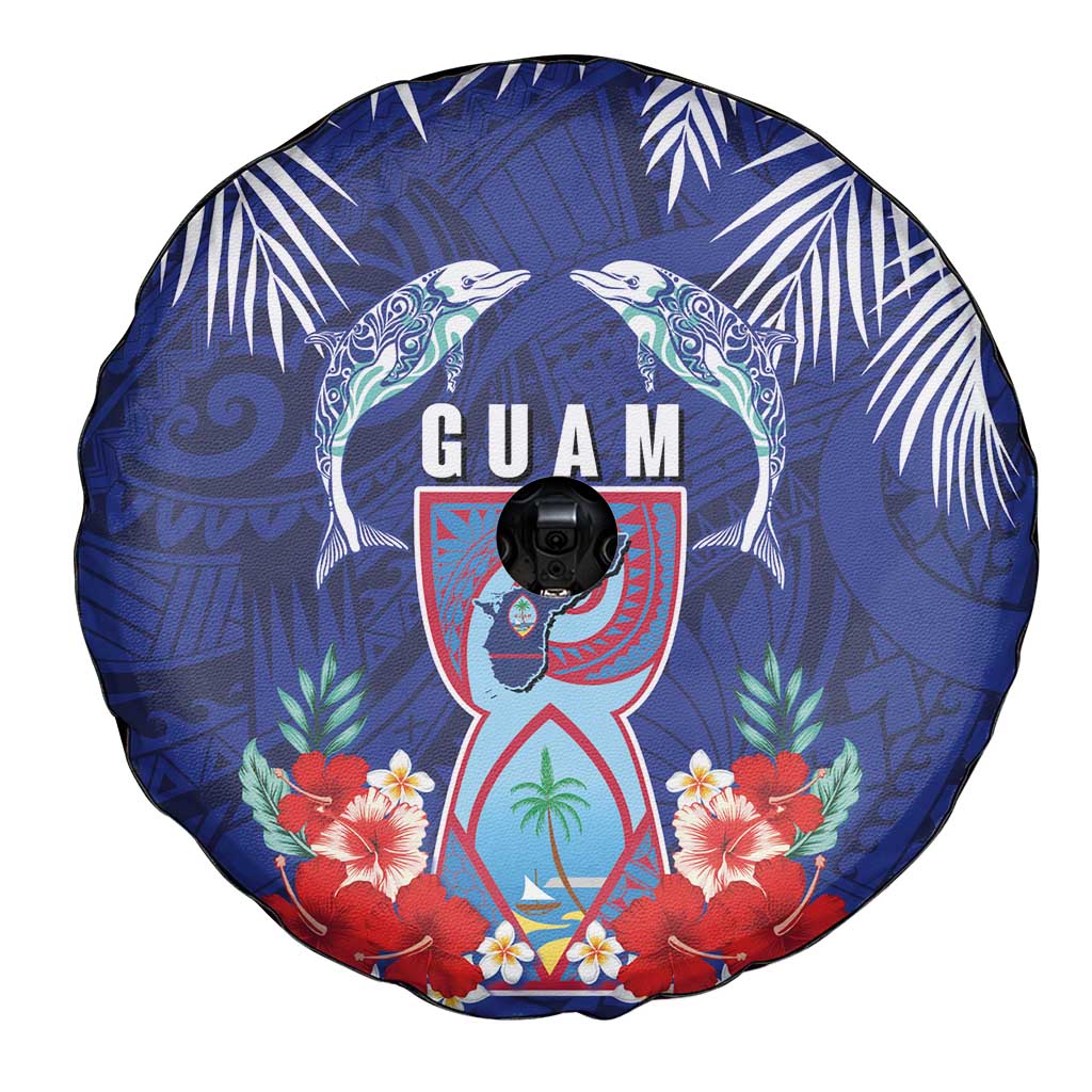 Guam Liberation Day Spare Tire Cover The Tribal Latte Stone and Dolphins with Hibiscus Chamorro Culture LT03 - Polynesian Pride