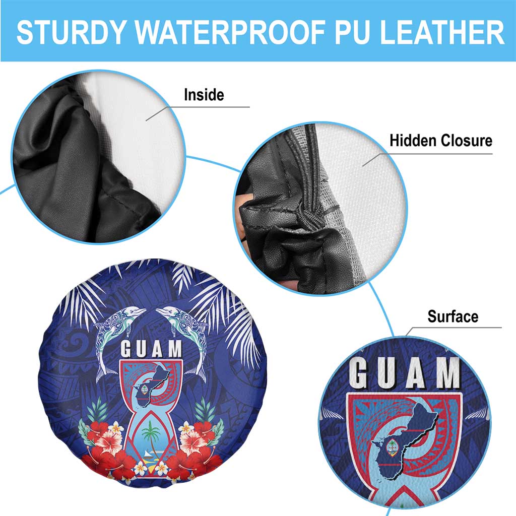 Guam Liberation Day Spare Tire Cover The Tribal Latte Stone and Dolphins with Hibiscus Chamorro Culture LT03 - Polynesian Pride