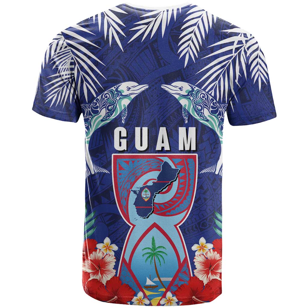 Guam Liberation Day T Shirt The Tribal Latte Stone and Dolphins with Hibiscus Chamorro Culture LT03 - Polynesian Pride