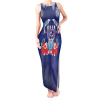 Guam Liberation Day Tank Maxi Dress The Tribal Latte Stone and Dolphins with Hibiscus Chamorro Culture LT03 Women Blue - Polynesian Pride