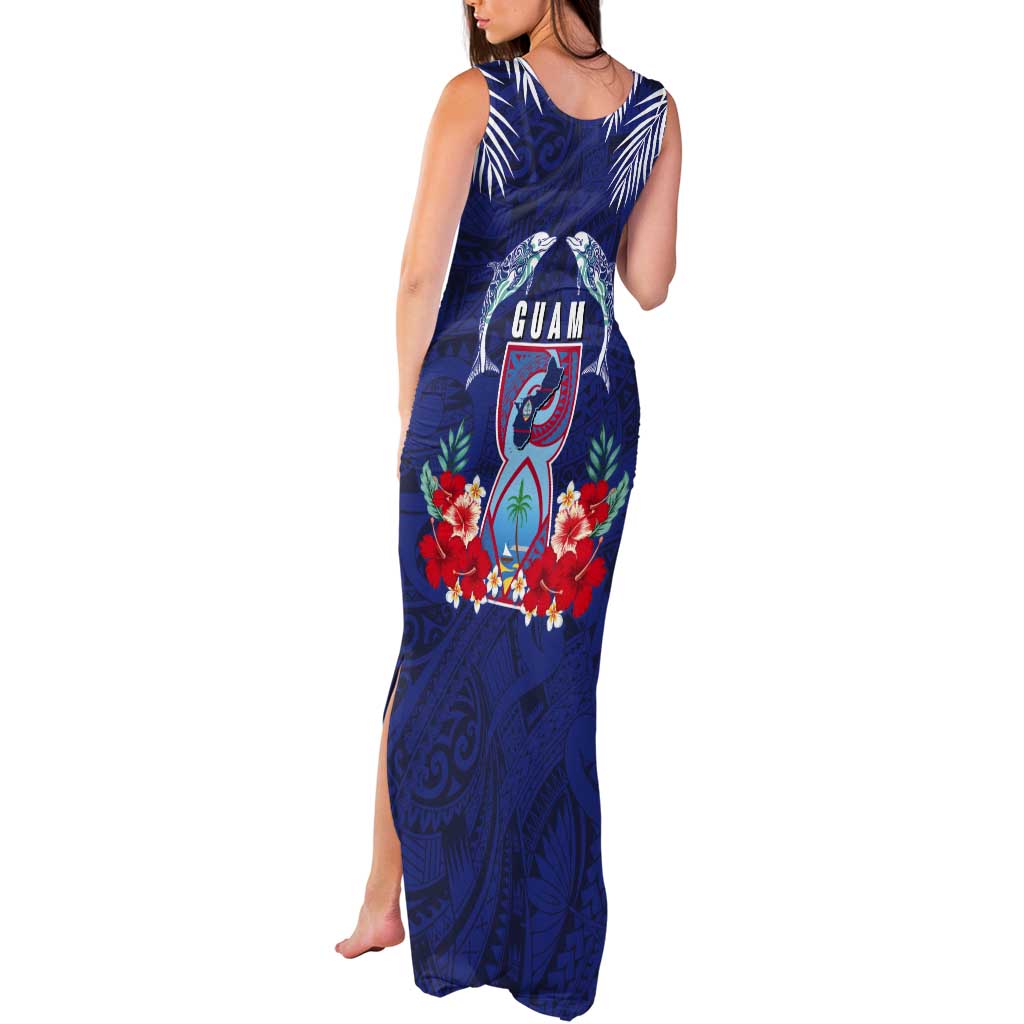 Guam Liberation Day Tank Maxi Dress The Tribal Latte Stone and Dolphins with Hibiscus Chamorro Culture LT03 - Polynesian Pride