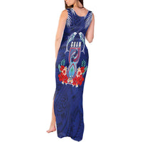 Guam Liberation Day Tank Maxi Dress The Tribal Latte Stone and Dolphins with Hibiscus Chamorro Culture LT03 - Polynesian Pride
