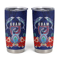 Guam Liberation Day Tumbler Cup The Tribal Latte Stone and Dolphins with Hibiscus Chamorro Culture LT03 Blue - Polynesian Pride