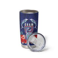 Guam Liberation Day Tumbler Cup The Tribal Latte Stone and Dolphins with Hibiscus Chamorro Culture LT03 - Polynesian Pride
