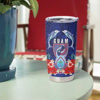 Guam Liberation Day Tumbler Cup The Tribal Latte Stone and Dolphins with Hibiscus Chamorro Culture LT03 - Polynesian Pride