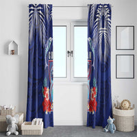 Guam Liberation Day Window Curtain The Tribal Latte Stone and Dolphins with Hibiscus Chamorro Culture LT03 - Polynesian Pride