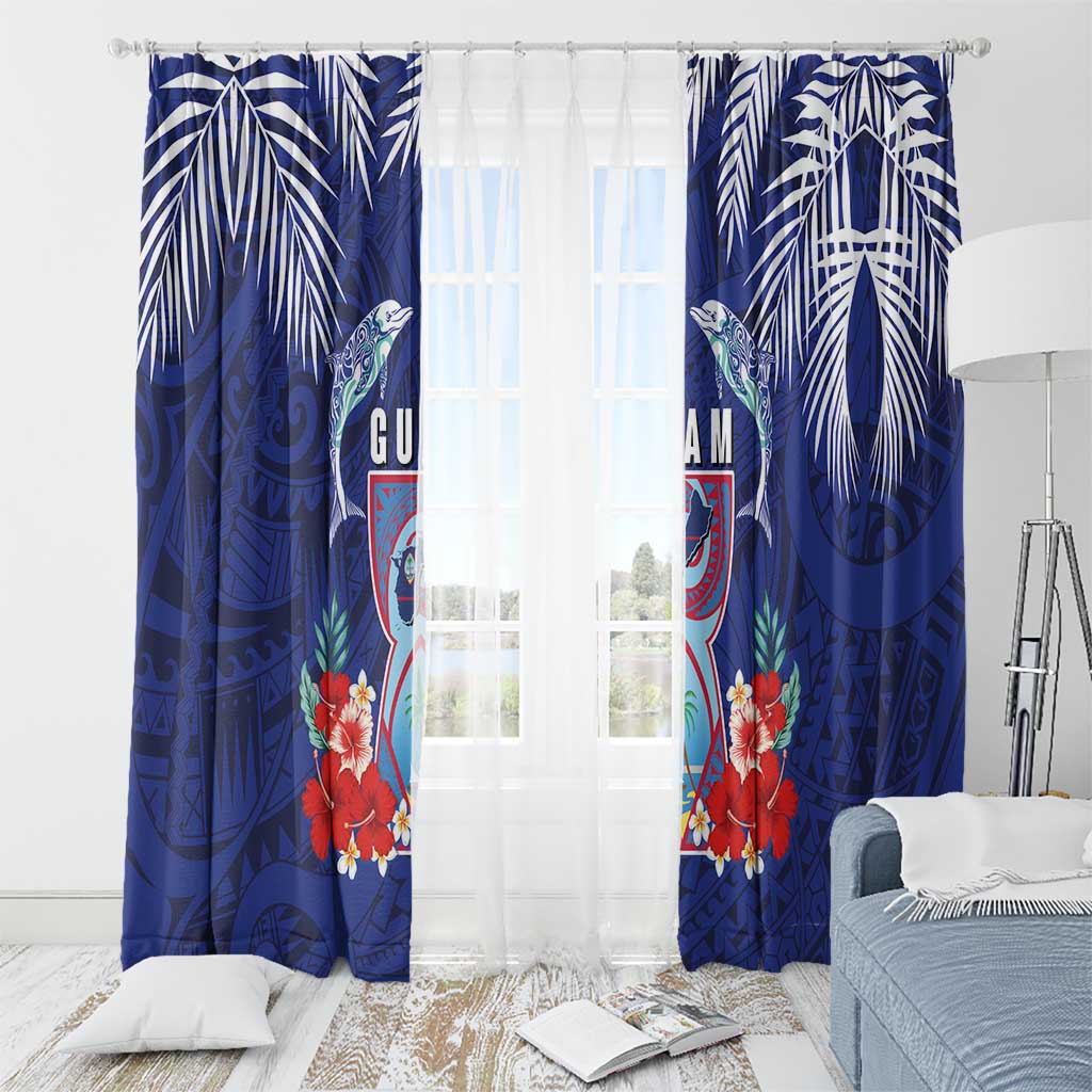 Guam Liberation Day Window Curtain The Tribal Latte Stone and Dolphins with Hibiscus Chamorro Culture LT03 - Polynesian Pride