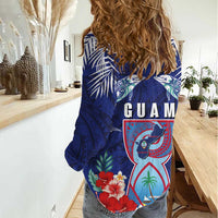 Guam Liberation Day Women Casual Shirt The Tribal Latte Stone and Dolphins with Hibiscus Chamorro Culture LT03 - Polynesian Pride