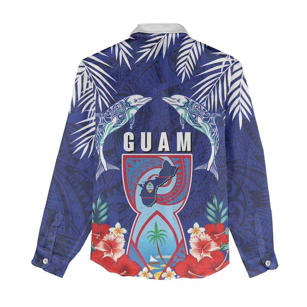 Guam Liberation Day Women Casual Shirt The Tribal Latte Stone and Dolphins with Hibiscus Chamorro Culture LT03 - Polynesian Pride