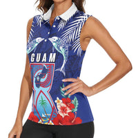 Guam Liberation Day Women Sleeveless Polo Shirt The Tribal Latte Stone and Dolphins with Hibiscus Chamorro Culture LT03 - Polynesian Pride