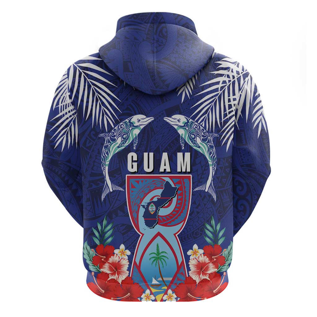 Guam Liberation Day Zip Hoodie The Tribal Latte Stone and Dolphins with Hibiscus Chamorro Culture LT03 - Polynesian Pride