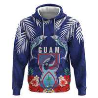 Guam Liberation Day Zip Hoodie The Tribal Latte Stone and Dolphins with Hibiscus Chamorro Culture LT03 Pullover Hoodie Blue - Polynesian Pride