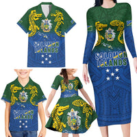 Solomon Islands Family Matching Long Sleeve Bodycon Dress and Hawaiian Shirt The Guardians-Tribal Crocodile and Shark Melanesian Tattoo LT03 - Polynesian Pride