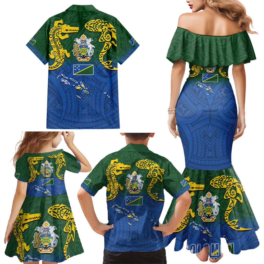 Solomon Islands Family Matching Mermaid Dress and Hawaiian Shirt The Guardians-Tribal Crocodile and Shark Melanesian Tattoo LT03 - Polynesian Pride