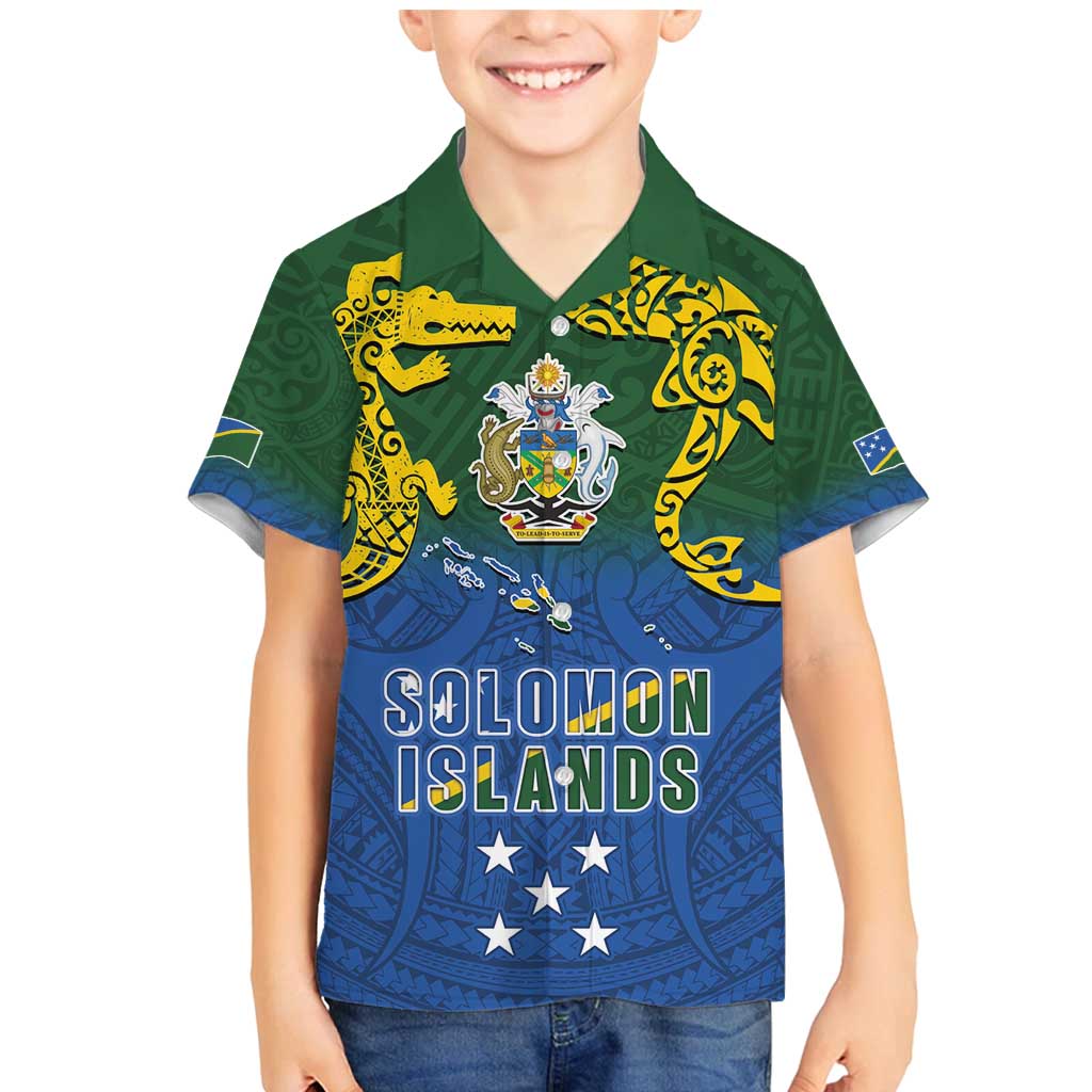 Solomon Islands Family Matching Mermaid Dress and Hawaiian Shirt The Guardians-Tribal Crocodile and Shark Melanesian Tattoo LT03 Son's Shirt Green - Polynesian Pride
