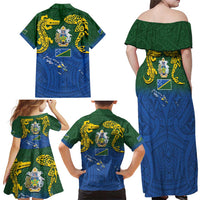 Solomon Islands Family Matching Off Shoulder Maxi Dress and Hawaiian Shirt The Guardians-Tribal Crocodile and Shark Melanesian Tattoo LT03 - Polynesian Pride