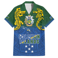 Solomon Islands Family Matching Off Shoulder Short Dress and Hawaiian Shirt The Guardians-Tribal Crocodile and Shark Melanesian Tattoo LT03 Dad's Shirt - Short Sleeve Green - Polynesian Pride