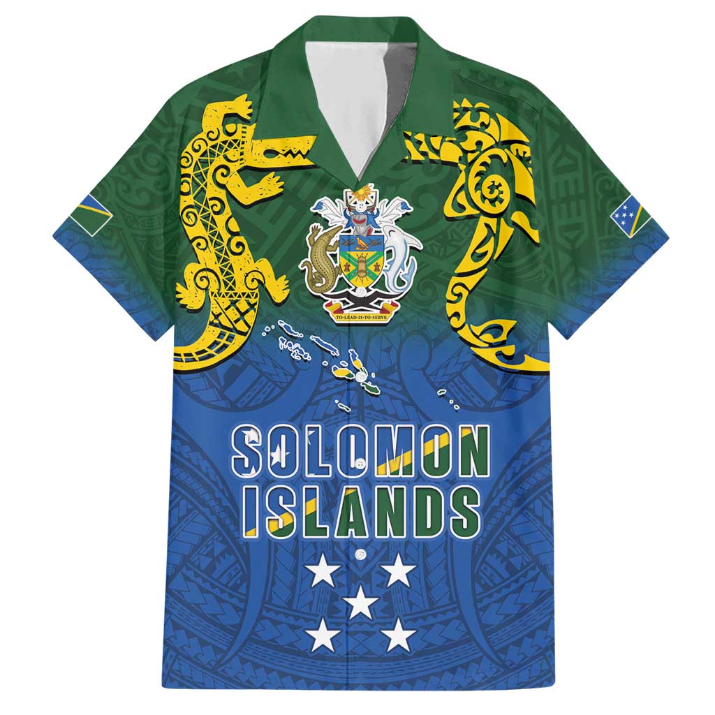 Solomon Islands Family Matching Short Sleeve Bodycon Dress and Hawaiian Shirt The Guardians-Tribal Crocodile and Shark Melanesian Tattoo LT03 Dad's Shirt - Short Sleeve Green - Polynesian Pride
