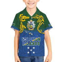 Solomon Islands Family Matching Summer Maxi Dress and Hawaiian Shirt The Guardians-Tribal Crocodile and Shark Melanesian Tattoo LT03 Son's Shirt Green - Polynesian Pride