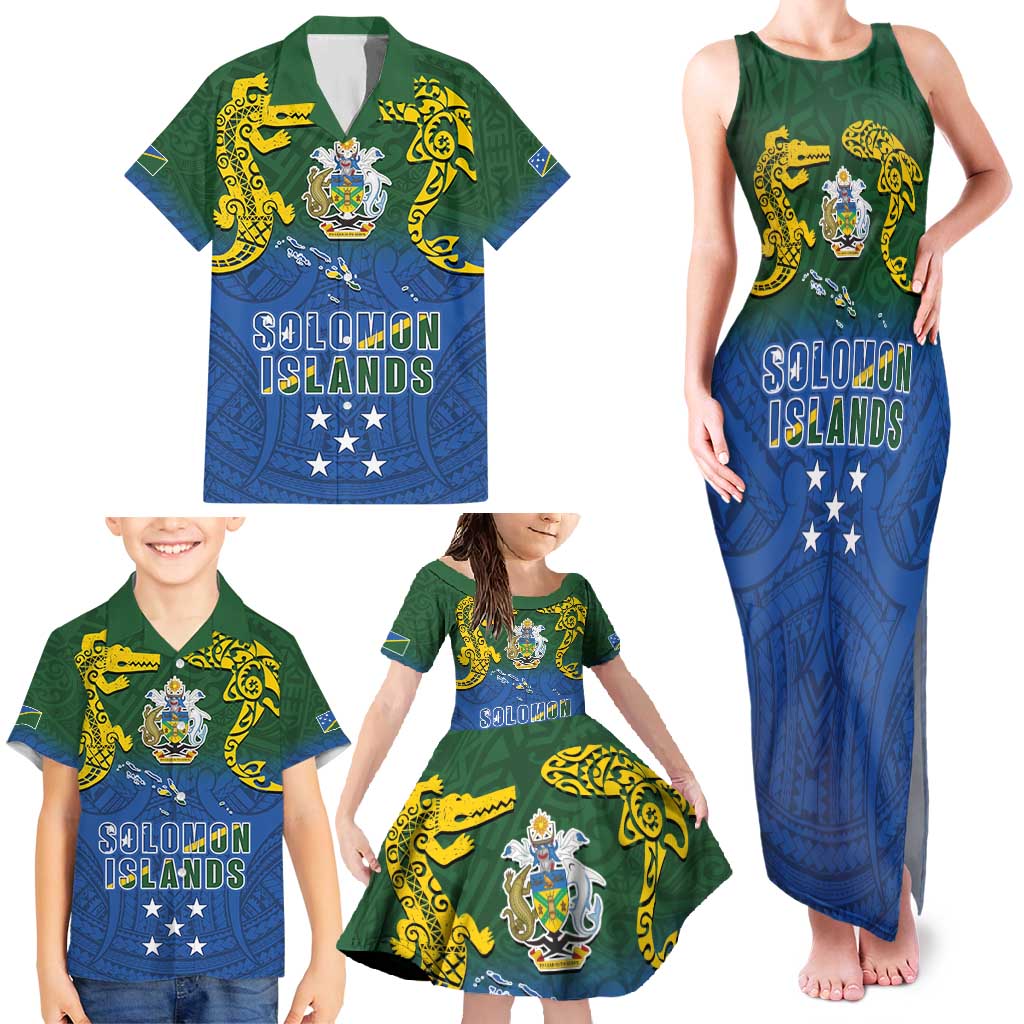 Solomon Islands Family Matching Tank Maxi Dress and Hawaiian Shirt The Guardians-Tribal Crocodile and Shark Melanesian Tattoo LT03 - Polynesian Pride