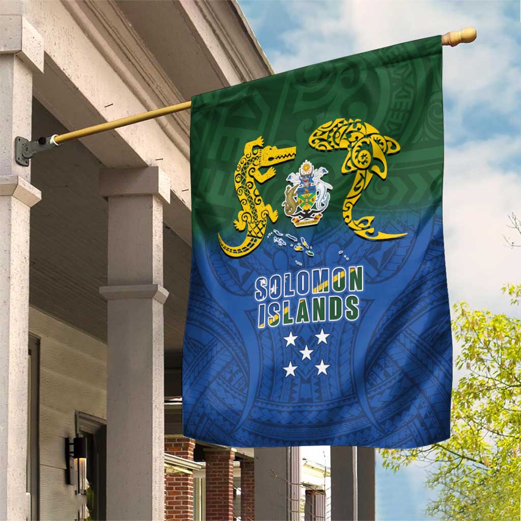 Solomon Islands Garden Flag The Guardians-Tribal Crocodile and Shark Melanesian Tattoo LT03 House Flag Green - Polynesian Pride