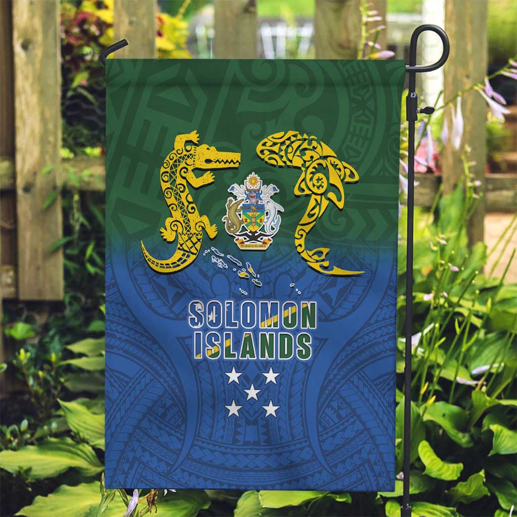 Solomon Islands Garden Flag The Guardians-Tribal Crocodile and Shark Melanesian Tattoo LT03 Garden Flag Green - Polynesian Pride
