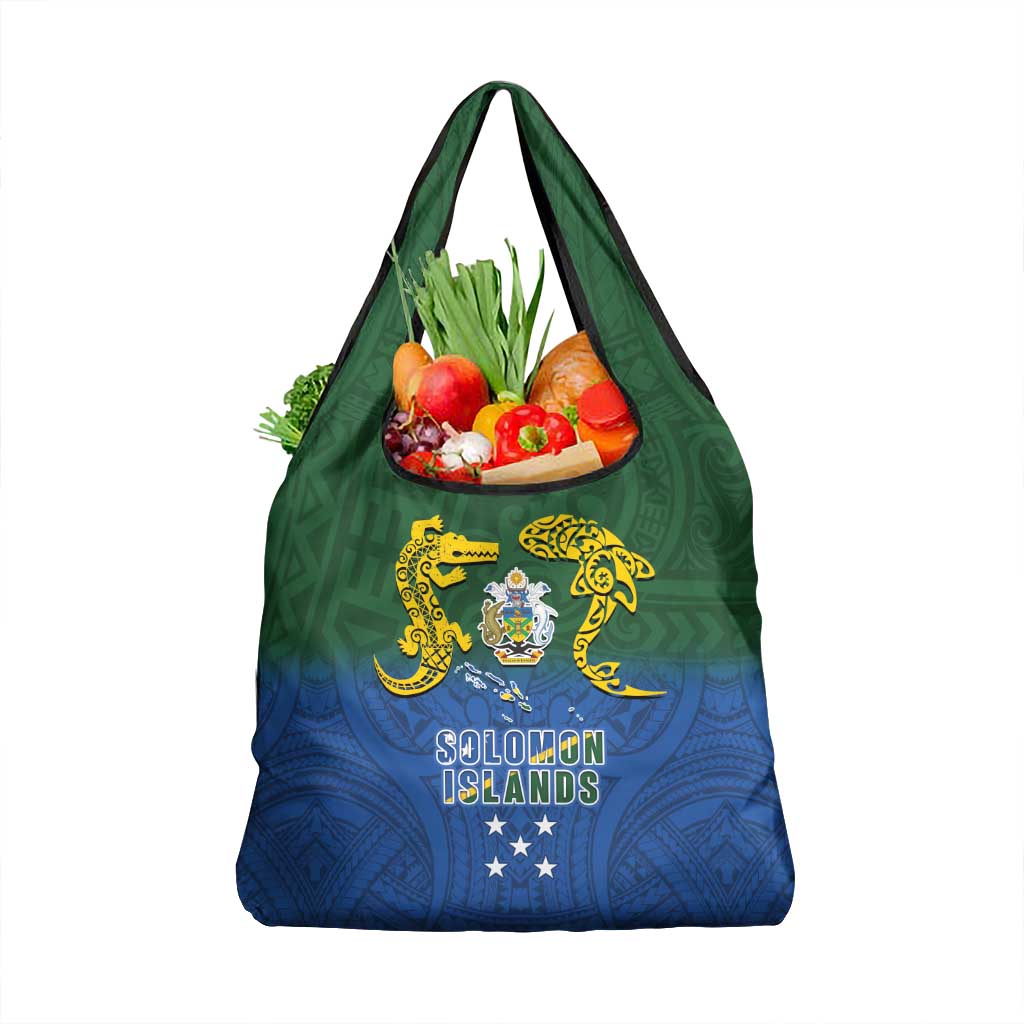 Solomon Islands Grocery Bag The Guardians-Tribal Crocodile and Shark Melanesian Tattoo LT03 1-pack One Size Green - Polynesian Pride