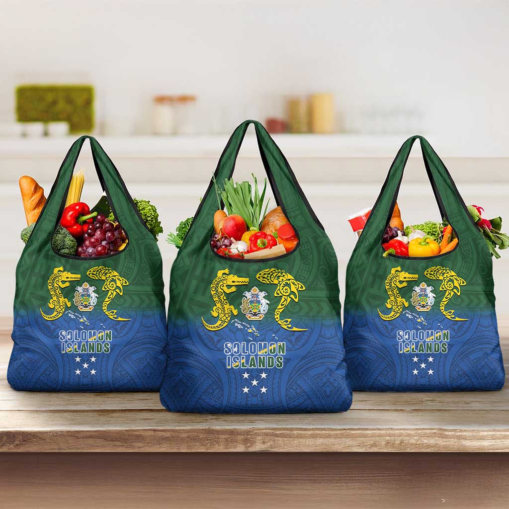 Solomon Islands Grocery Bag The Guardians-Tribal Crocodile and Shark Melanesian Tattoo LT03 3-pack One Size Green - Polynesian Pride