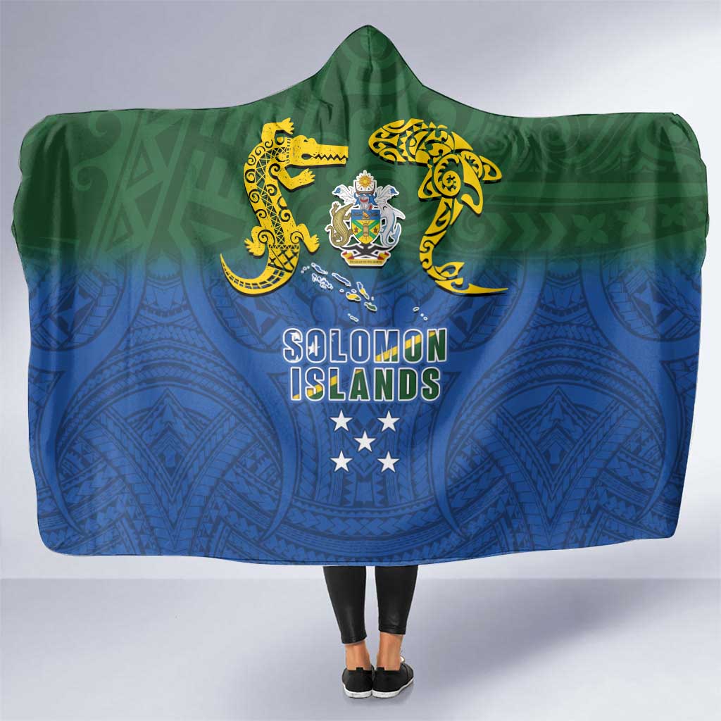 Solomon Islands Hooded Blanket The Guardians-Tribal Crocodile and Shark Melanesian Tattoo LT03 One Size Green - Polynesian Pride