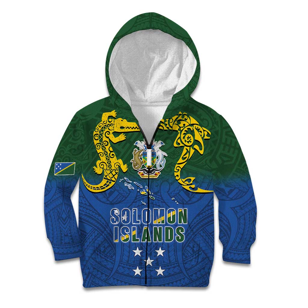 Solomon Islands Kid Hoodie The Guardians-Tribal Crocodile and Shark Melanesian Tattoo LT03 Zip Hoodie Green - Polynesian Pride
