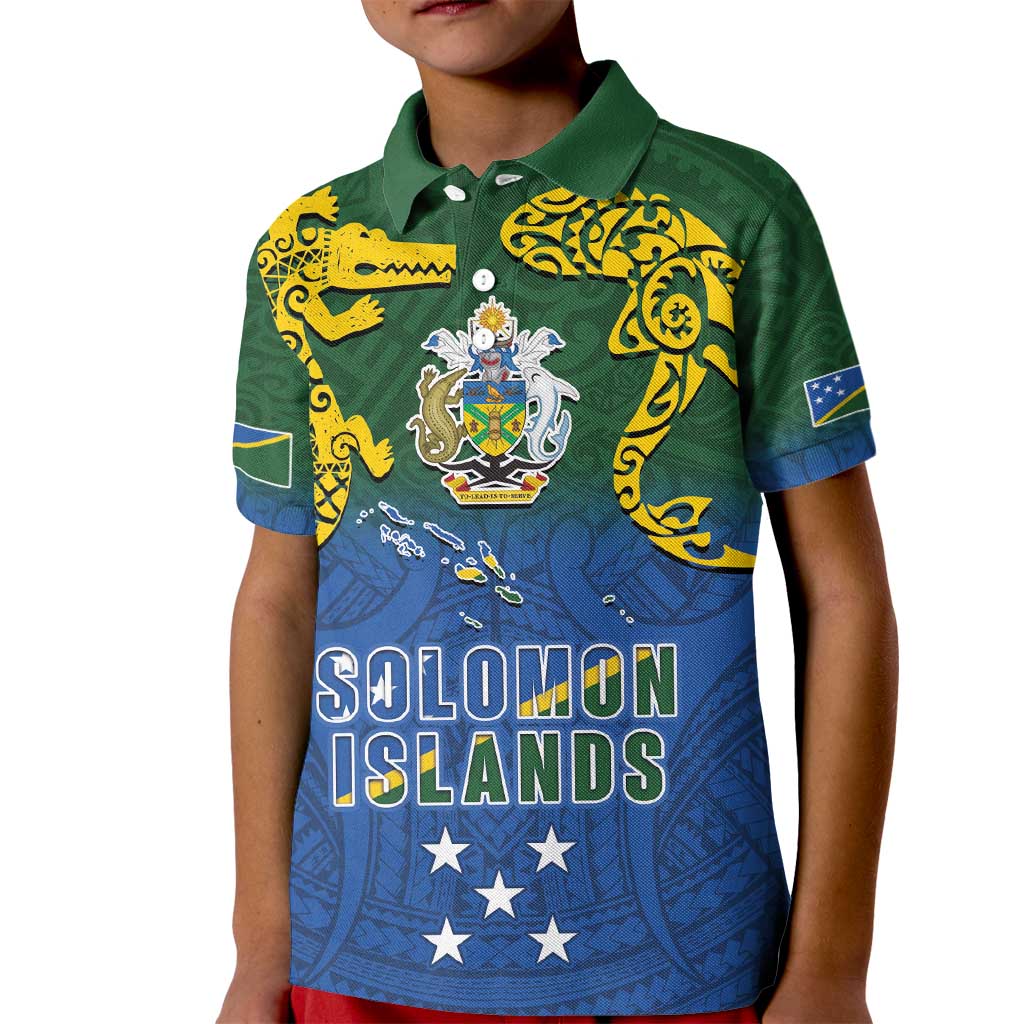 Solomon Islands Kid Polo Shirt The Guardians-Tribal Crocodile and Shark Melanesian Tattoo LT03 Kid Green - Polynesian Pride