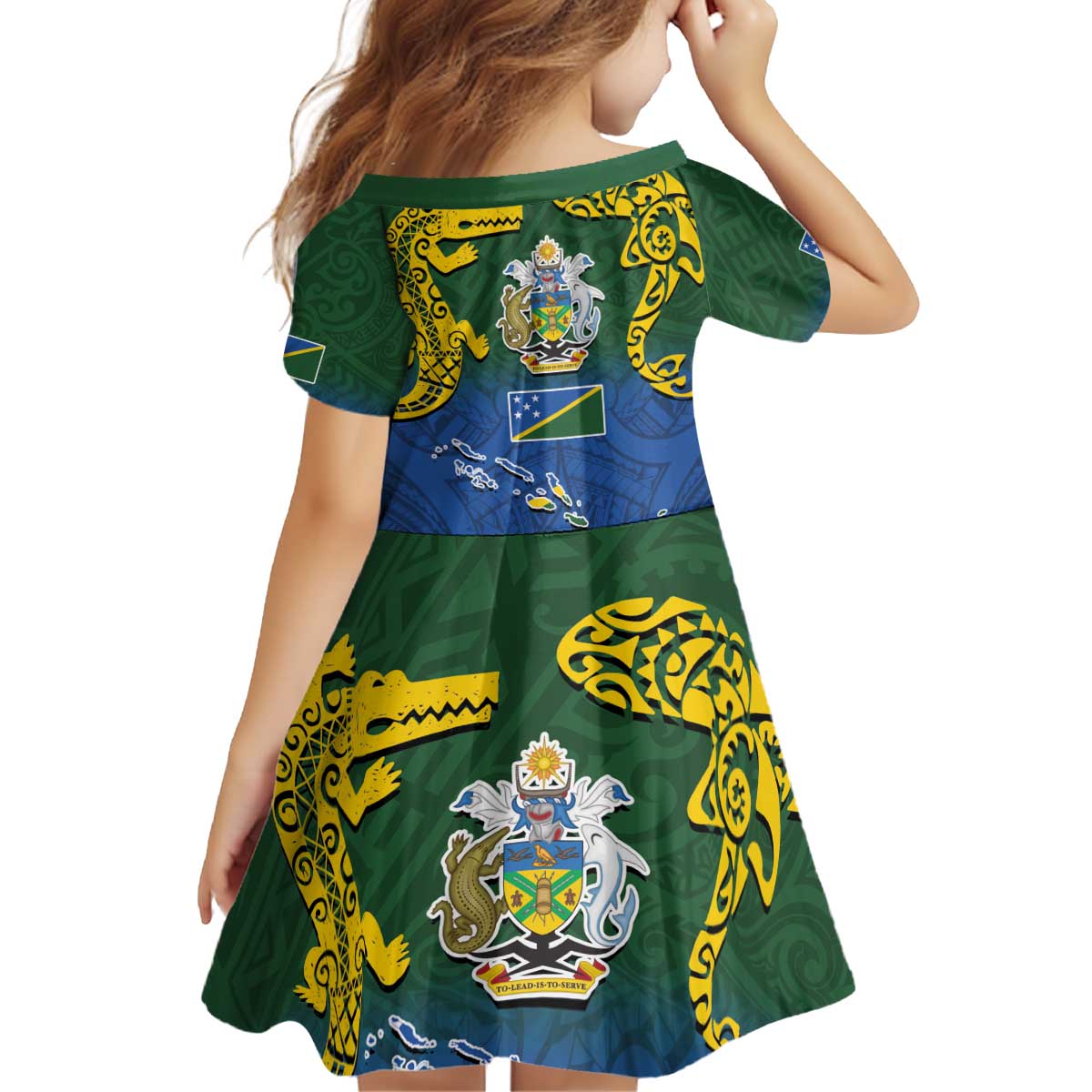Solomon Islands Kid Short Sleeve Dress The Guardians-Tribal Crocodile and Shark Melanesian Tattoo LT03 - Polynesian Pride