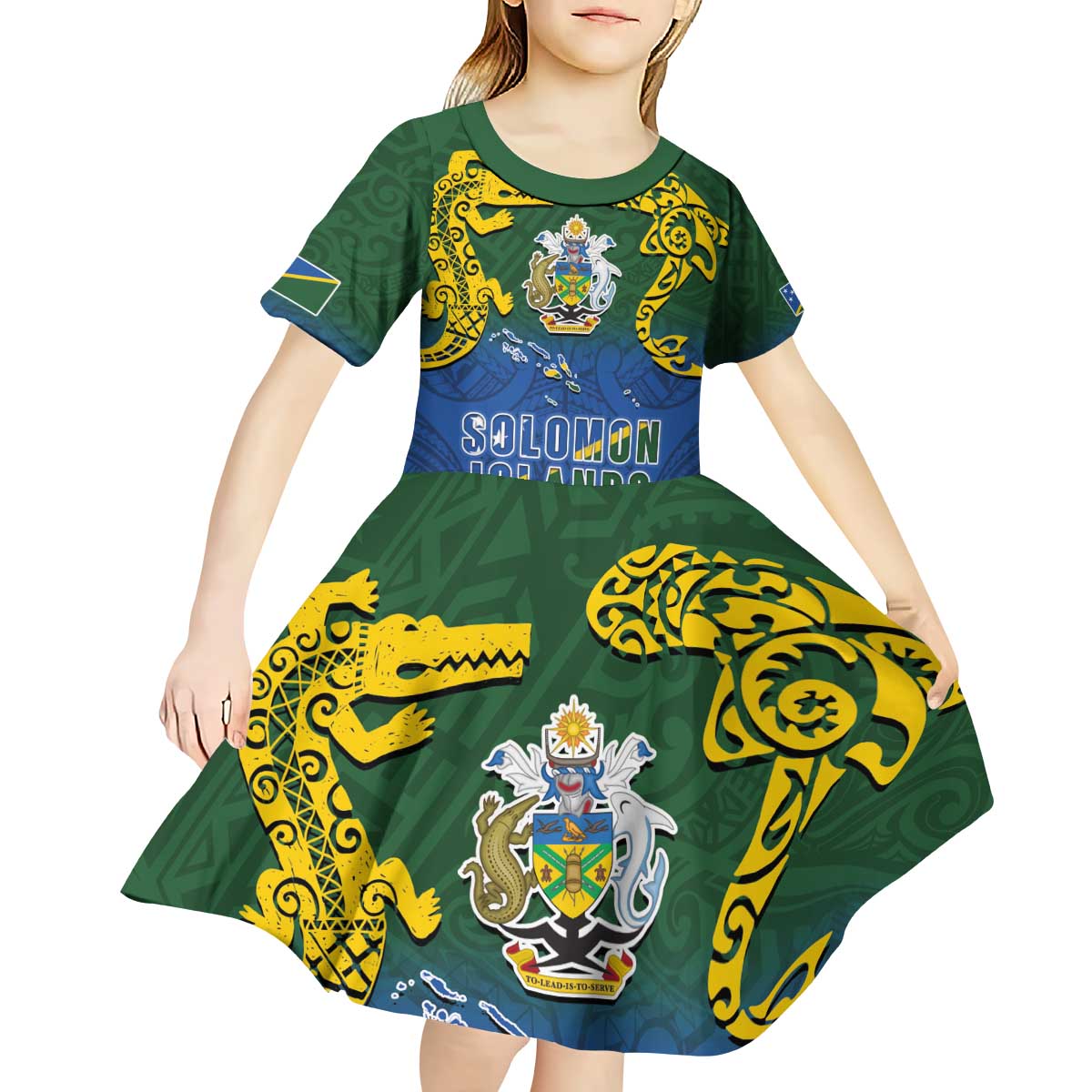 Solomon Islands Kid Short Sleeve Dress The Guardians-Tribal Crocodile and Shark Melanesian Tattoo LT03 - Polynesian Pride