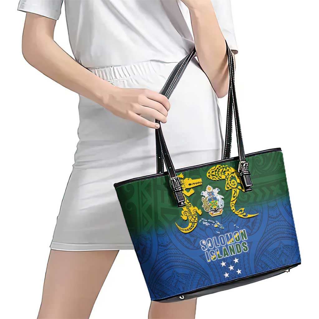 Solomon Islands Leather Tote Bag The Guardians-Tribal Crocodile and Shark Melanesian Tattoo LT03 - Polynesian Pride