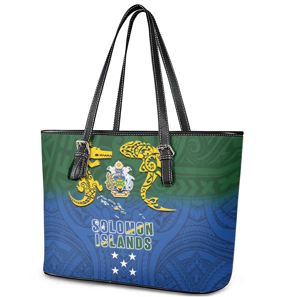 Solomon Islands Leather Tote Bag The Guardians-Tribal Crocodile and Shark Melanesian Tattoo LT03 - Polynesian Pride