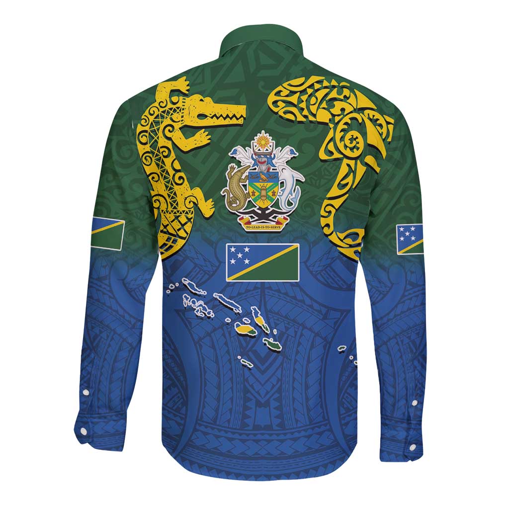 Solomon Islands Long Sleeve Button Shirt The Guardians-Tribal Crocodile and Shark Melanesian Tattoo LT03 - Polynesian Pride