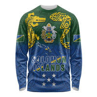 Solomon Islands Long Sleeve Shirt The Guardians-Tribal Crocodile and Shark Melanesian Tattoo LT03 Unisex Green - Polynesian Pride