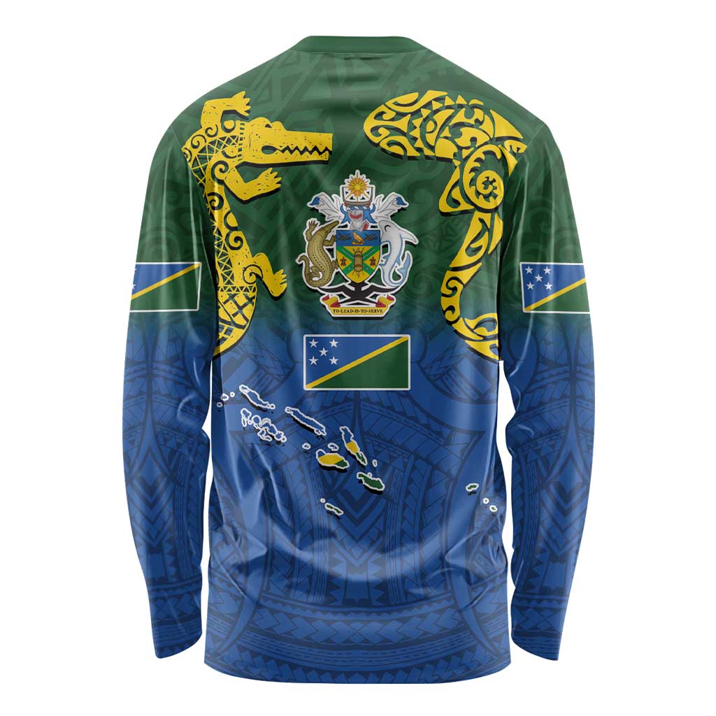 Solomon Islands Long Sleeve Shirt The Guardians-Tribal Crocodile and Shark Melanesian Tattoo LT03 - Polynesian Pride