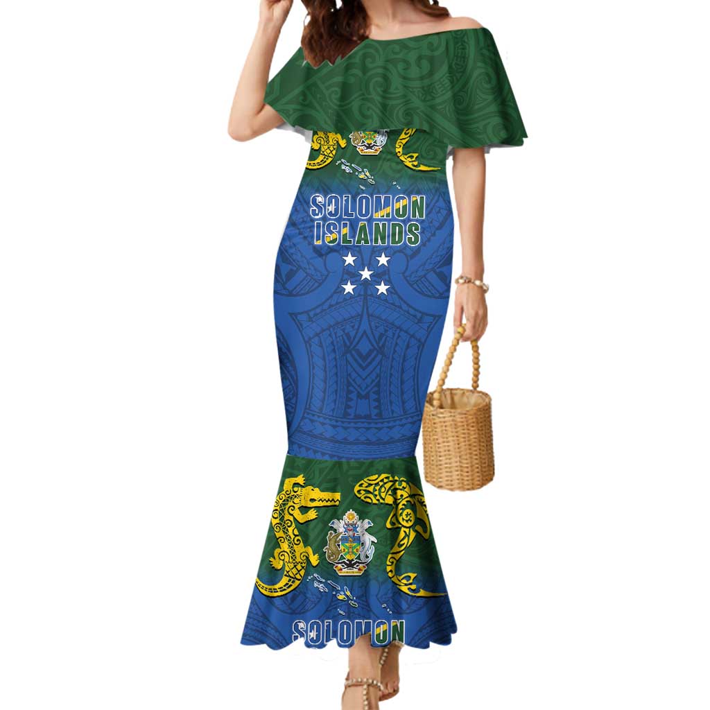 Solomon Islands Mermaid Dress The Guardians-Tribal Crocodile and Shark Melanesian Tattoo LT03 Women Green - Polynesian Pride
