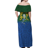 Solomon Islands Off Shoulder Maxi Dress The Guardians-Tribal Crocodile and Shark Melanesian Tattoo LT03 - Polynesian Pride