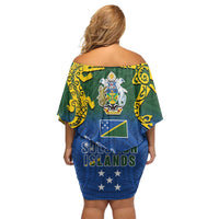 Solomon Islands Off Shoulder Short Dress The Guardians-Tribal Crocodile and Shark Melanesian Tattoo LT03 - Polynesian Pride