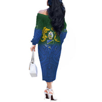 Solomon Islands Off The Shoulder Long Sleeve Dress The Guardians-Tribal Crocodile and Shark Melanesian Tattoo LT03 - Polynesian Pride